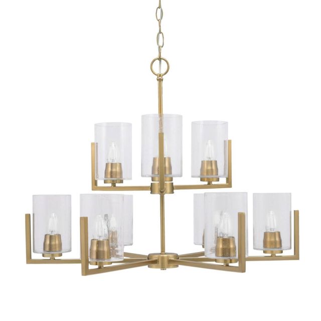 Toltec Lighting 4509-NAB-300 Atlas 9 Light 28 inch Uplight Chandelier in New Age Brass with 4 inch Clear Bubble Glass