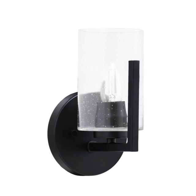 Toltec Lighting Atlas 1 Light 9 inch Tall Wall Sconce in Matte Black with 4 inch Clear Bubble Glass 4511-MB-300