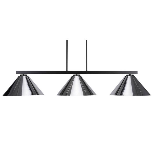 Toltec Lighting Atlas 3 Light 50 inch Linear Light in Matte Black with Chrome Cone Metal Shades 4523-MB-420-CH
