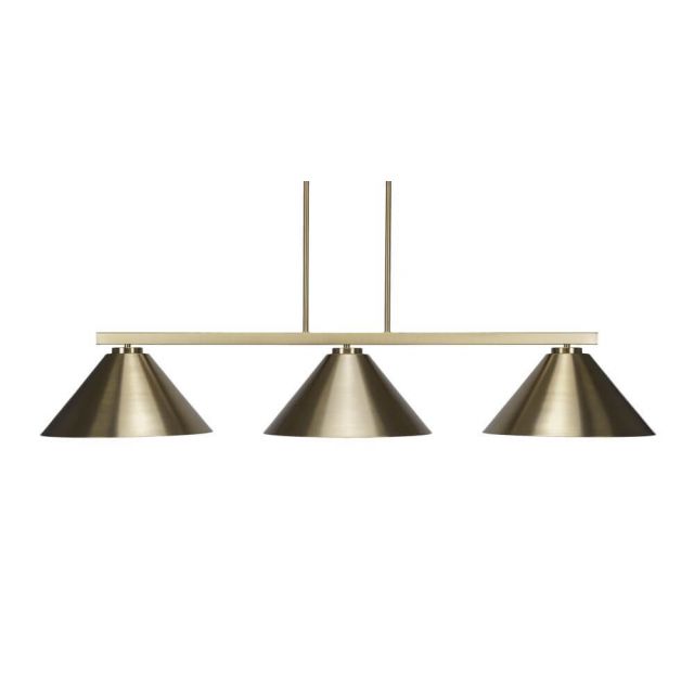 Toltec Lighting Atlas 3 Light 50 inch Linear Light in New Age Brass with New Age Brass Cone Metal Shades 4523-NAB-420