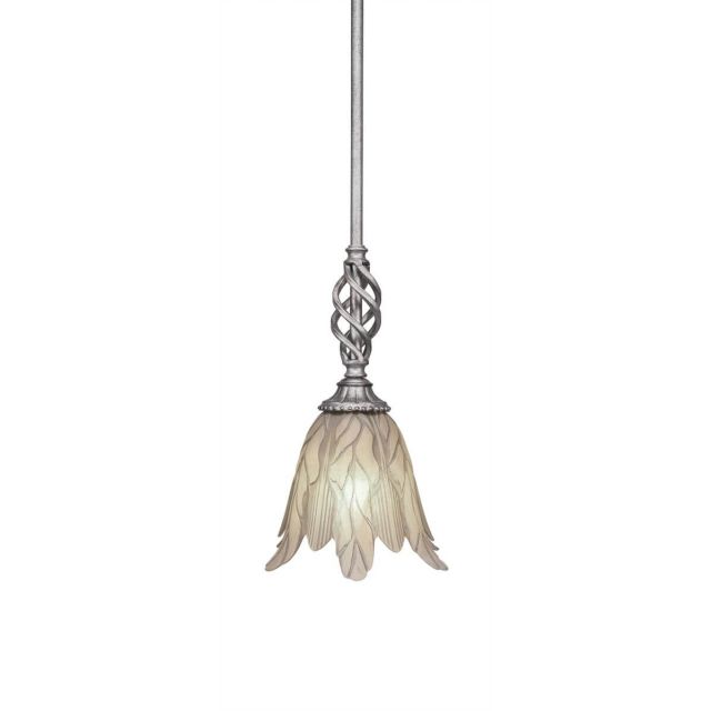 Toltec Lighting 80-AS-1025 Elegante 1 Light 7 inch Mini Pendant in Aged Silver with 7 inch Vanilla Leaf Glass