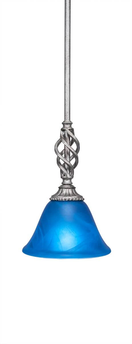 Toltec Lighting 80-AS-4155 Elegante 1 Light 7 inch Mini Pendant in Aged Silver with 7 inch Blue Italian Glass