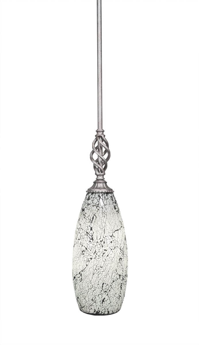 Toltec Lighting 80-AS-416 Elegante 1 Light 6 inch Mini Pendant in Aged Silver with 5.5 inch Black Fusion Glass