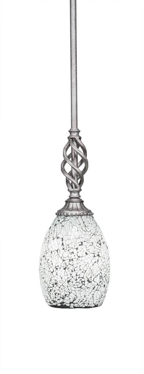 Toltec Lighting 80-AS-4165 Elegante 1 Light 5 inch Mini Pendant in Aged Silver with 5 inch Black Fusion Glass