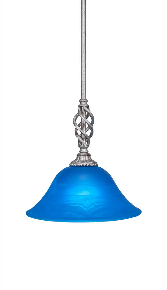 Toltec Lighting 80-AS-435 Elegante 1 Light 10 inch Mini Pendant in Aged Silver with 10 inch Blue Italian Glass