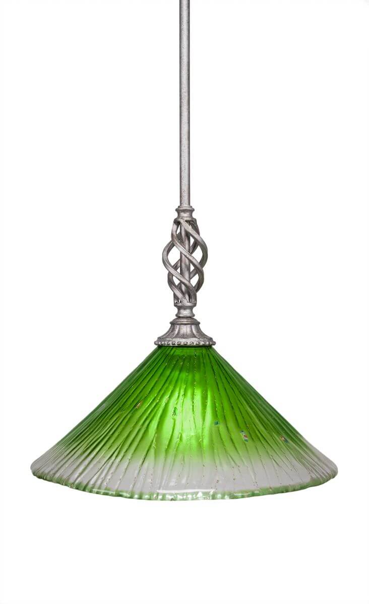 Toltec Lighting 80-AS-447 Elegante 1 Light 12 inch Mini Pendant in Aged Silver with 12 inch Kiwi Green Crystal Glass