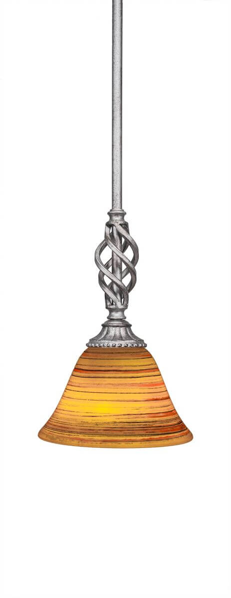 Toltec Lighting 80-AS-454 Elegante 1 Light 7 inch Mini Pendant in Aged Silver with 7 inch Firre Saturn Glass