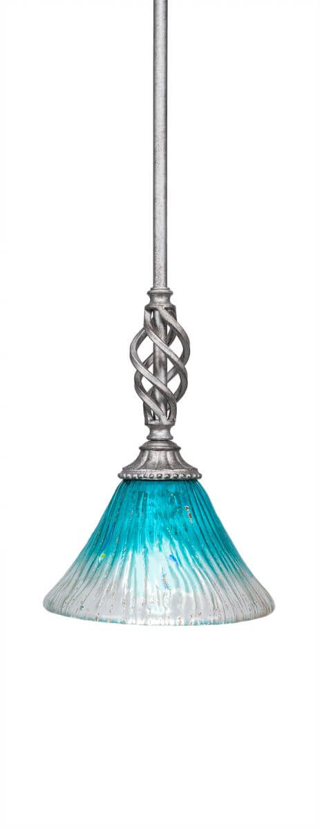 Toltec Lighting 80-AS-458 Elegante 1 Light 7 inch Mini Pendant in Aged Silver with 7 inch Teal Crystal Glass