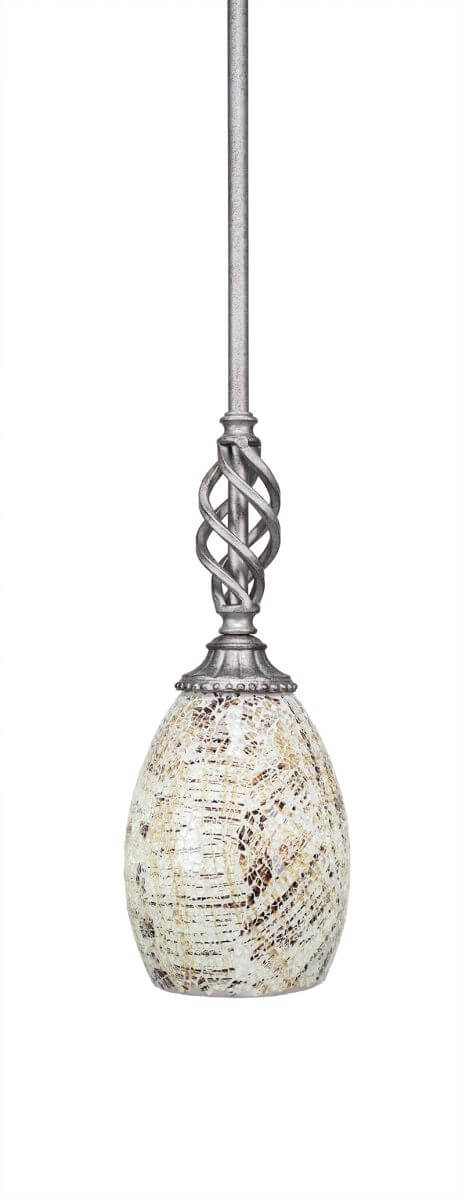 Toltec Lighting 80-AS-5054 Elegante 1 Light 5 inch Mini Pendant in Aged Silver with 5 inch Natural Fusion Glass