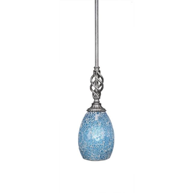 Toltec Lighting 80-AS-5055 Elegante 1 Light Hang Straight Swivel Pendant In Aged Silver With 5 Inch Turquoise Fusion Glass Shade