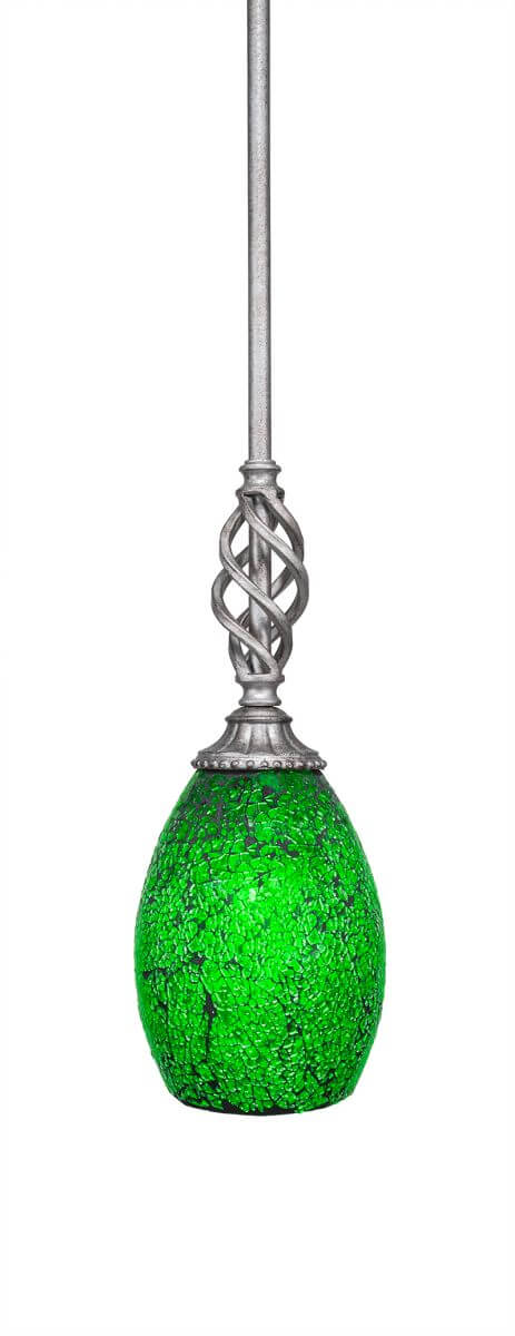 Toltec Lighting 80-AS-5057 Elegante 1 Light 5 inch Mini Pendant in Aged Silver with 5 inch Green Fusion Glass