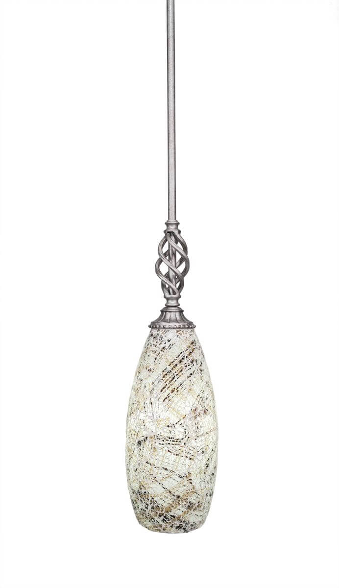 Toltec Lighting 80-AS-5064 Elegante 1 Light 6 inch Mini Pendant in Aged Silver with 5.5 inch Natural Fusion Glass
