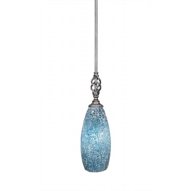 Toltec Lighting 80-AS-5065 Elegante 1 Light Hang Straight Swivel Pendant In Aged Silver With 5.5 Inch Turquoise Fusion Glass Shade