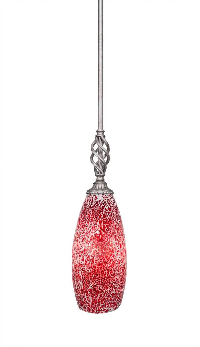 Toltec Lighting 80-AS-5066 Elegante 1 Light 6 inch Mini Pendant in Aged Silver with 5.5 inch Red Fusion Glass