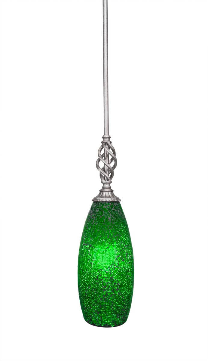 Toltec Lighting 80-AS-5067 Elegante 1 Light 6 inch Mini Pendant in Aged Silver with 5.5 inch Green Fusion Glass