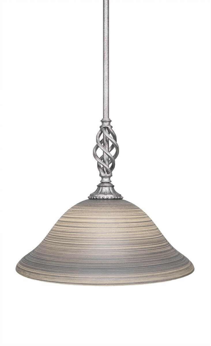 Toltec Lighting 80-AS-604 Elegante 1 Light 12 inch Mini Pendant in Aged Silver with 12 inch Gray Linen Glass