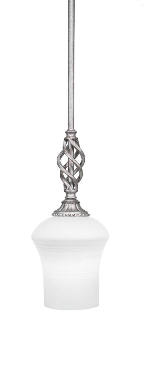 Toltec Lighting 80-AS-681 Elegante 1 Light 6 inch Mini Pendant in Aged Silver with 5 inch Zilo White Linen Glass