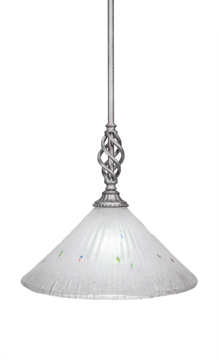 Toltec Lighting 80-AS-701 Elegante 1 Light 12 inch Mini Pendant in Aged Silver with 12 inch Frosted Crystal Glass