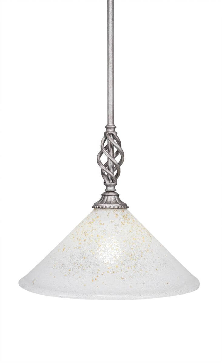 Toltec Lighting 80-AS-702 Elegante 1 Light 12 inch Mini Pendant in Aged Silver with 12 inch Gold Ice Glass