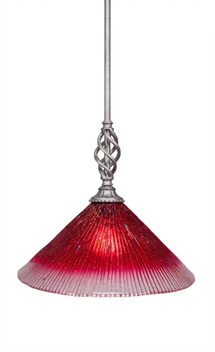 Toltec Lighting 80-AS-706 Elegante 1 Light 12 inch Mini Pendant in Aged Silver with 12 inch Raspberry Crystal Glass