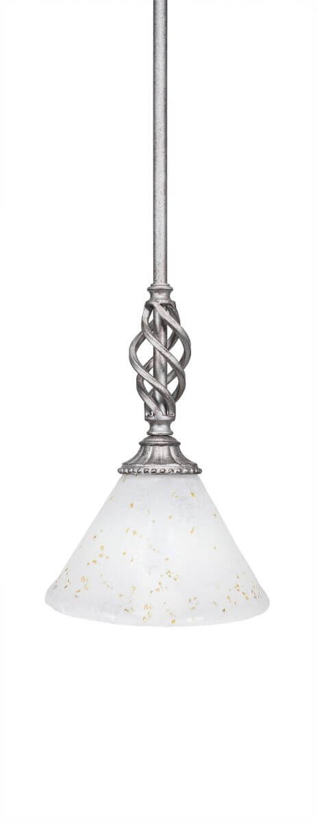 Toltec Lighting 80-AS-7145 Elegante 1 Light 7 inch Mini Pendant in Aged Silver with 7 inch Gold Ice Glass
