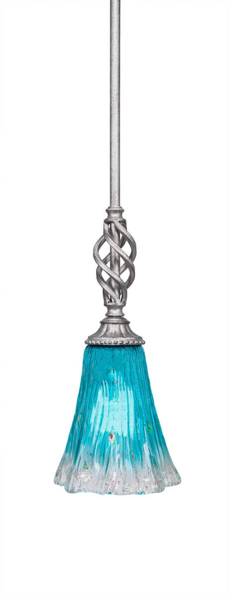 Toltec Lighting 80-AS-725 Elegante 1 Light 6 inch Mini Pendant in Aged Silver with 5.5 inch Teal Crystal Glass