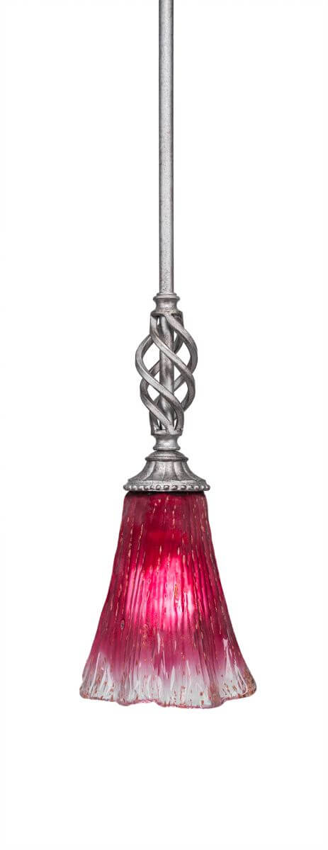 Toltec Lighting 80-AS-726 Elegante 1 Light 6 inch Mini Pendant in Aged Silver with 5.5 inch Raspberry Crystal Glass