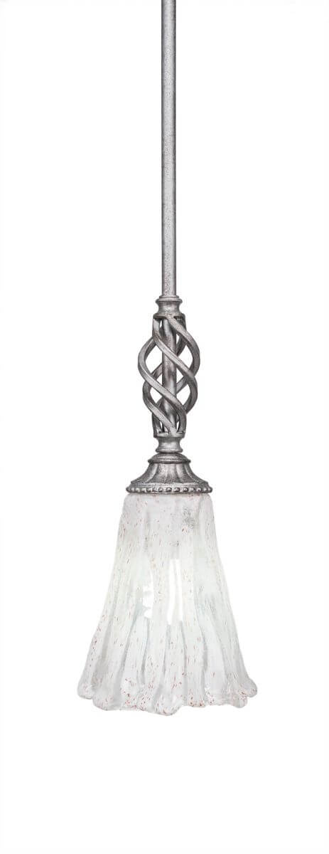 Toltec Lighting 80-AS-729 Elegante 1 Light 6 inch Mini Pendant in Aged Silver with 5.5 inch Italian Ice Glass