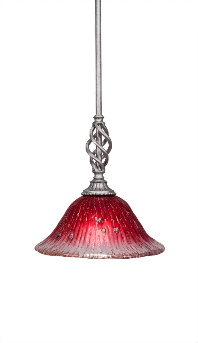 Toltec Lighting 80-AS-736 Elegante 1 Light 10 inch Mini Pendant in Aged Silver with 10 inch Raspberry Crystal Glass