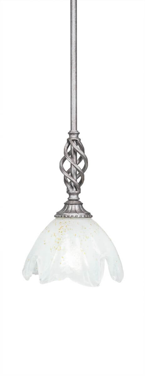 Toltec Lighting 80-AS-755 Elegante 1 Light 7 inch Mini Pendant in Aged Silver with 7 inch Gold Ice Glass