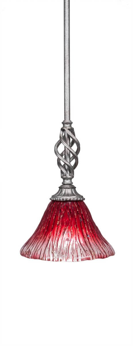 Toltec Lighting 80-AS-756 Elegante 1 Light 7 inch Mini Pendant in Aged Silver with 7 inch Raspberry Crystal Glass