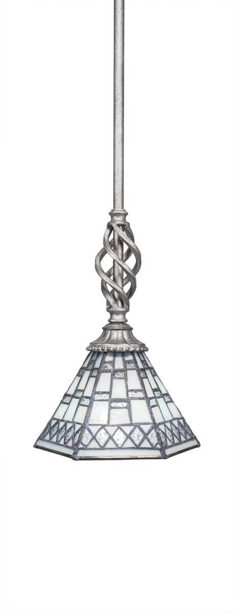 Toltec Lighting 80-AS-9105 Elegante 1 Light 7 inch Mini Pendant in Aged Silver with 7 inch Pewter Art Glass