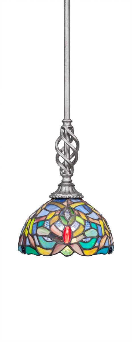 Toltec Lighting 80-AS-9905 Elegante 1 Light 7 inch Mini Pendant in Aged Silver with 7 inch Kaleidoscope Mini Art Glass