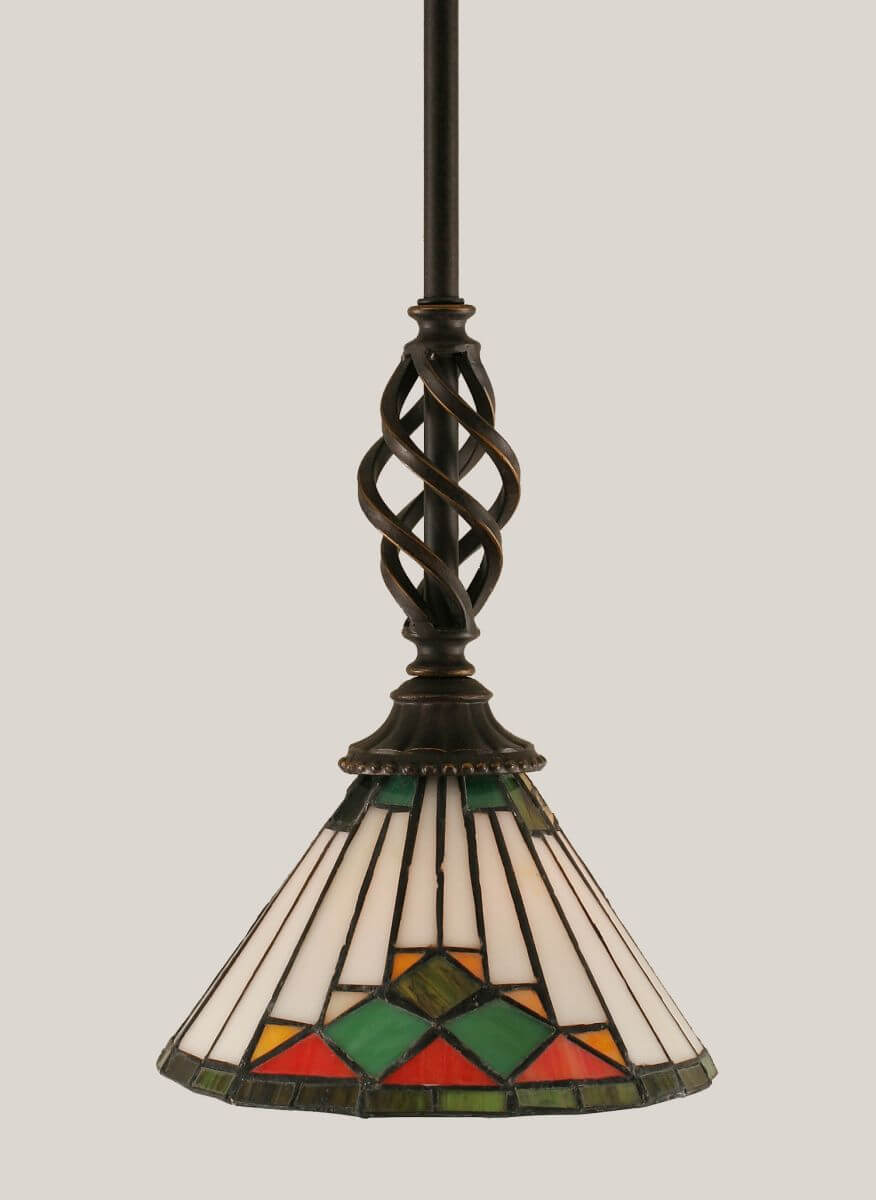 Toltec Lighting 80-DG-9375 Elegante 1 Light 7 inch Mini Pendant in Dark Granite with 7 inch Green Sunray Mini Art Glass