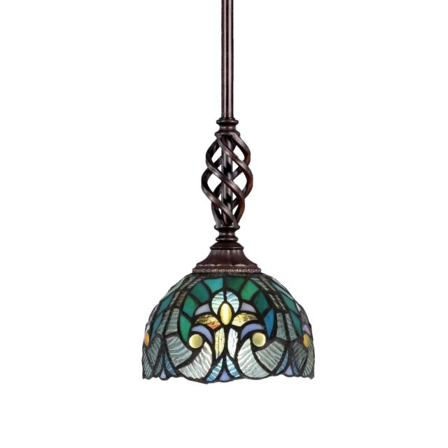 Toltec Lighting 80-DG-9925 Elegante 1 Light 6 inch Mini Pendant in Dark Granite with 7 inch Turquoise Cypress Art Glass