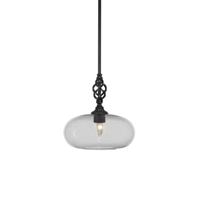 Toltec Lighting 80-MB-206 Elegante 1 Light 13 inch Pendant in Matte Black with Clear Bubble Glass
