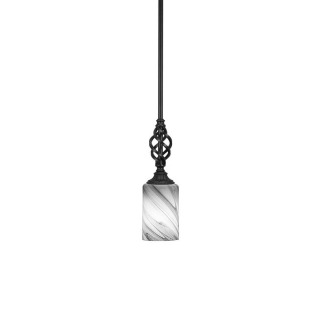 Toltec Lighting 80-MB-3009 Elegante 1 Light 4 inch Mini Pendant in Matte Black with Onyx Swirl Glass