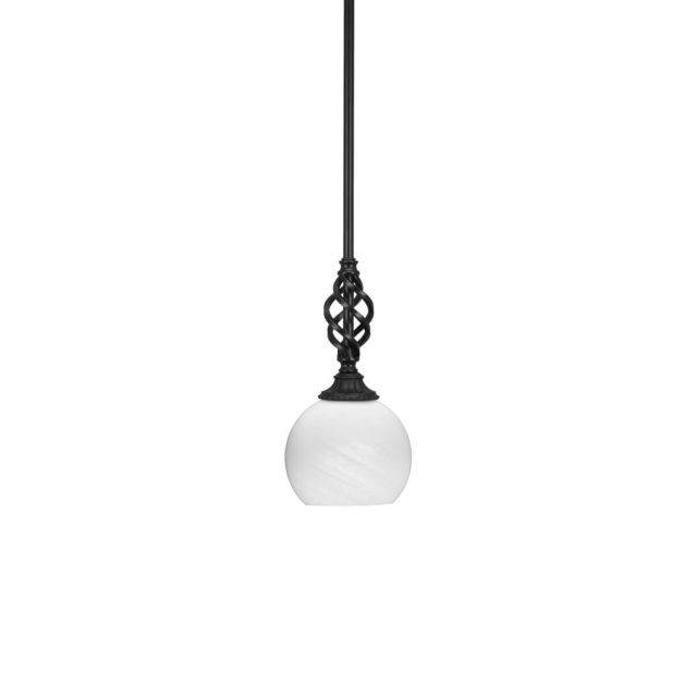 Toltec Lighting 80-MB-4101 Elegante 1 Light 6 inch Mini Pendant in Matte Black with White Marble Glass