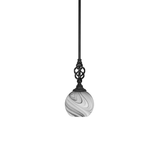 Toltec Lighting 80-MB-4109 Elegante 1 Light 6 inch Mini Pendant in Matte Black with Onyx Swirl Glass