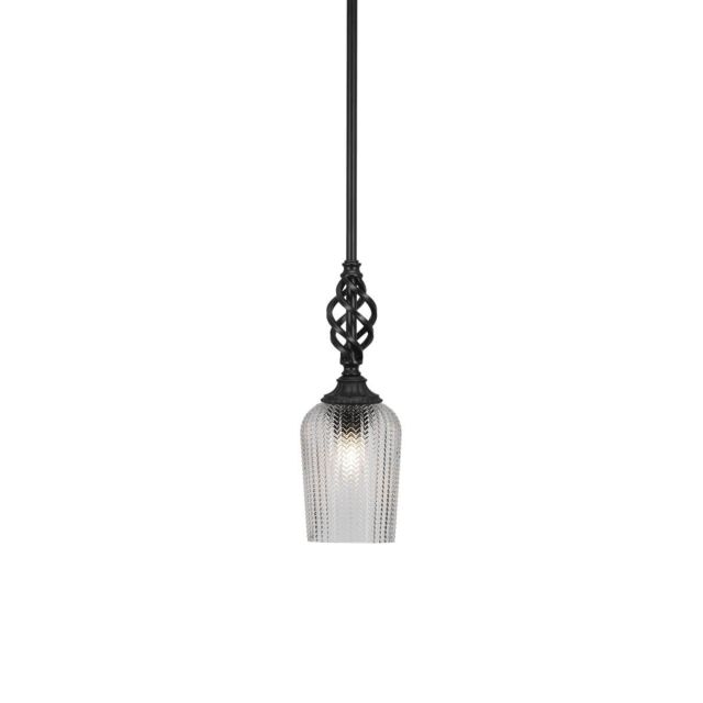 Toltec Lighting 80-MB-4250 Elegante 1 Light 5 inch Mini Pendant in Matte Black with Clear Textured Glass