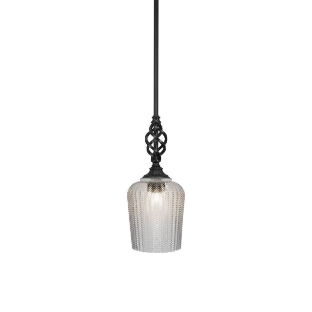 Toltec Lighting 80-MB-4280 Elegante 1 Light 9 inch Pendant in Matte Black with Clear Textured Glass
