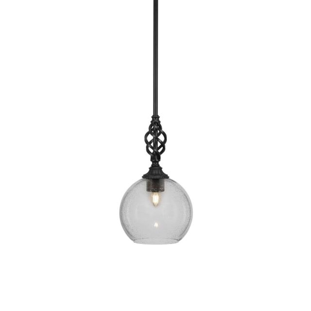 Toltec Lighting 80-MB-4370 Elegante 1 Light 12 inch Pendant in Matte Black with Clear Textured Glass