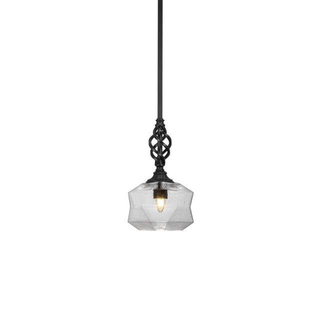 Toltec Lighting 80-MB-4490 Elegante 1 Light 9 inch Pendant in Matte Black with Clear Bubble Glass
