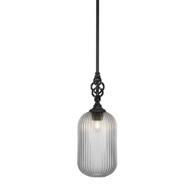 Toltec Lighting 80-MB-4608 Elegante 1 Light 8 inch Pendant in Matte Black with Micro Bubble Ribbed Glass