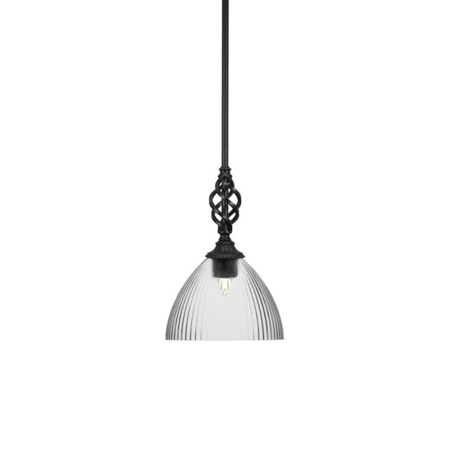 Toltec Lighting 80-MB-4630 Elegante 1 Light 11 inch Pendant in Matte Black with Clear Ribbed Glass