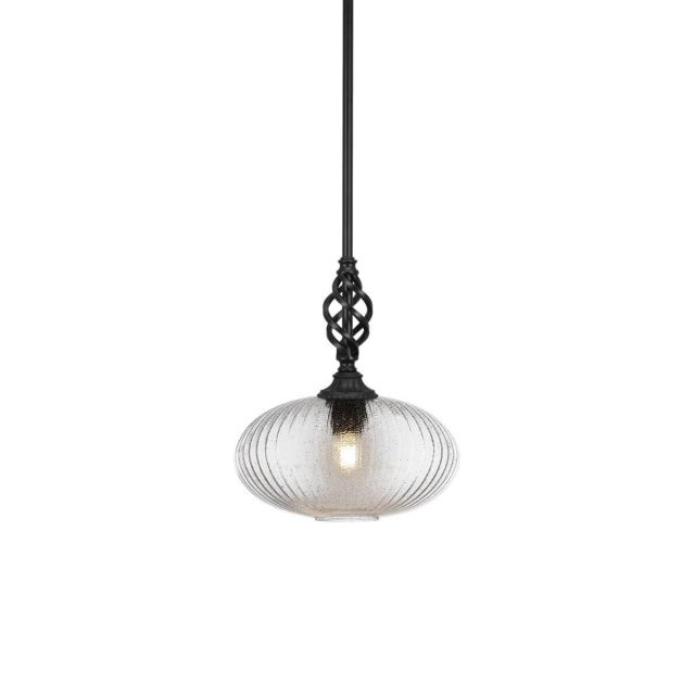 Toltec Lighting 80-MB-4658 Elegante 1 Light 12 inch Pendant in Matte Black with Micro Bubble Ribbed Glass