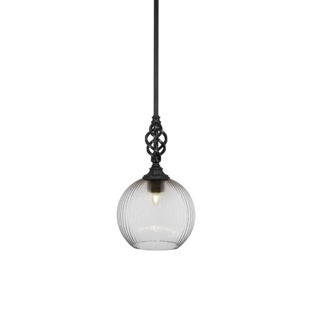 Toltec Lighting 80-MB-4678 Elegante 1 Light 14 inch Pendant in Matte Black with Micro Bubble Ribbed Glass