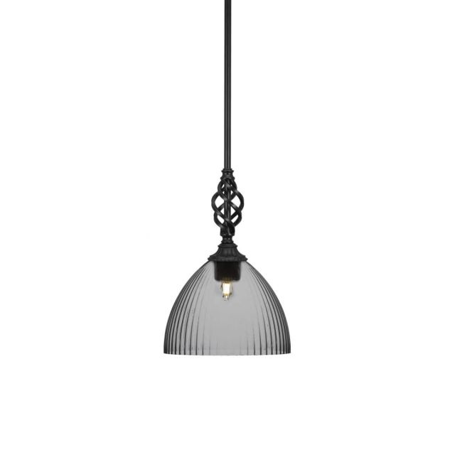 Toltec Lighting 80-MB-4690 Elegante 1 Light 14 inch Pendant in Matte Black with Clear Ribbed Glass