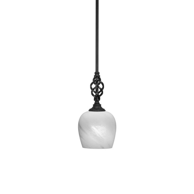 Toltec Lighting 80-MB-4811 Elegante 1 Light 6 inch Mini Pendant in Matte Black with White Marble Glass