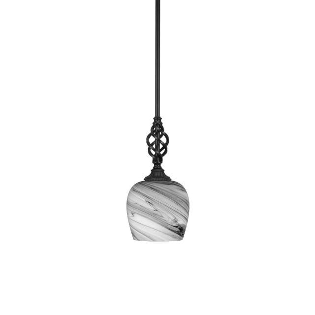 Toltec Lighting 80-MB-4819 Elegante 1 Light 6 inch Mini Pendant in Matte Black with Onyx Swirl Glass